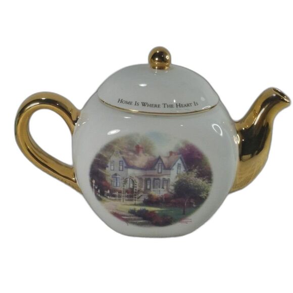 VTG Thomas Kinkade Teapot "Home Is Where The Heart Is II" CottageCore  Chic Deco - Picture 3 of 12